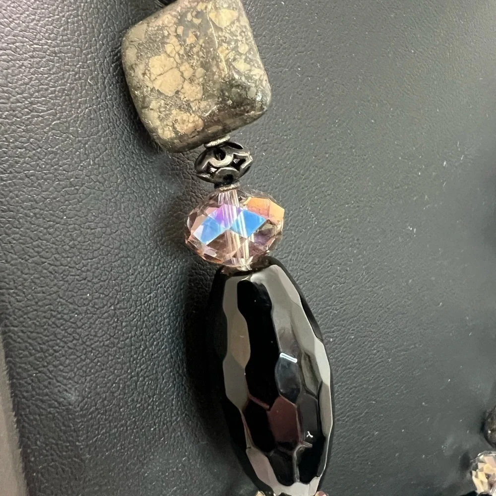 Donna Dressler Pyrite AB & Black Glass Bead Necklace w/925 Clasp 21” D5